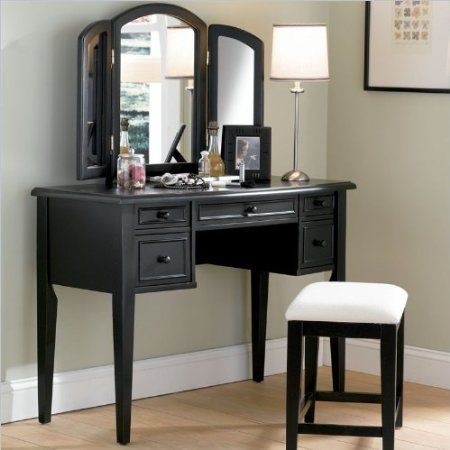 Wood Chairs on Powell Furniture Black Antique Wood Makeup Vanity Table Check Price